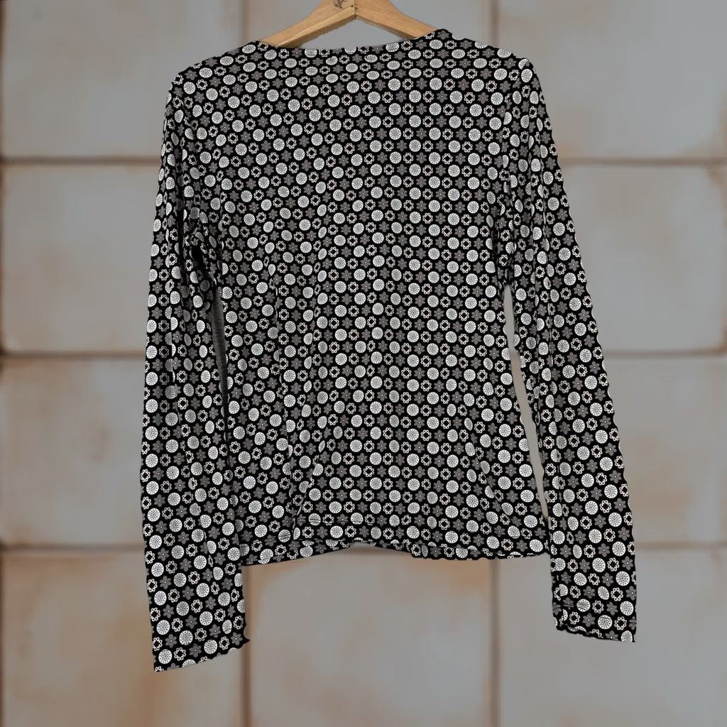 Vintage East 5th Blouse Womens Small Black Geometric Floral Ruched V-Neck Top Y2K Size S / US 4 / IT 40 - 1 Thumbnail