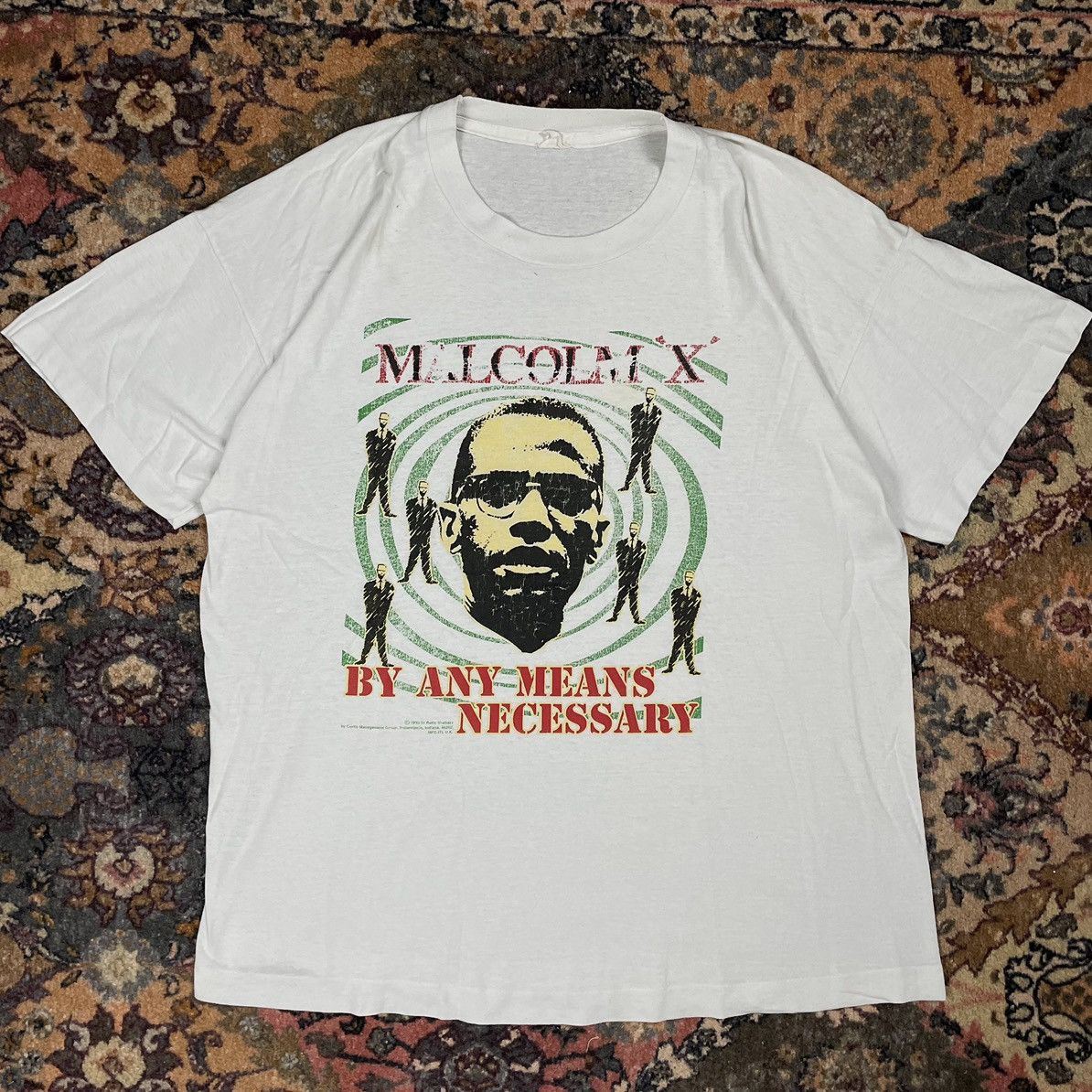 image of Vintage 1993 Malcolm X Face Big Print Rap Graphic Logo Tee in White, Men's (Size XL)