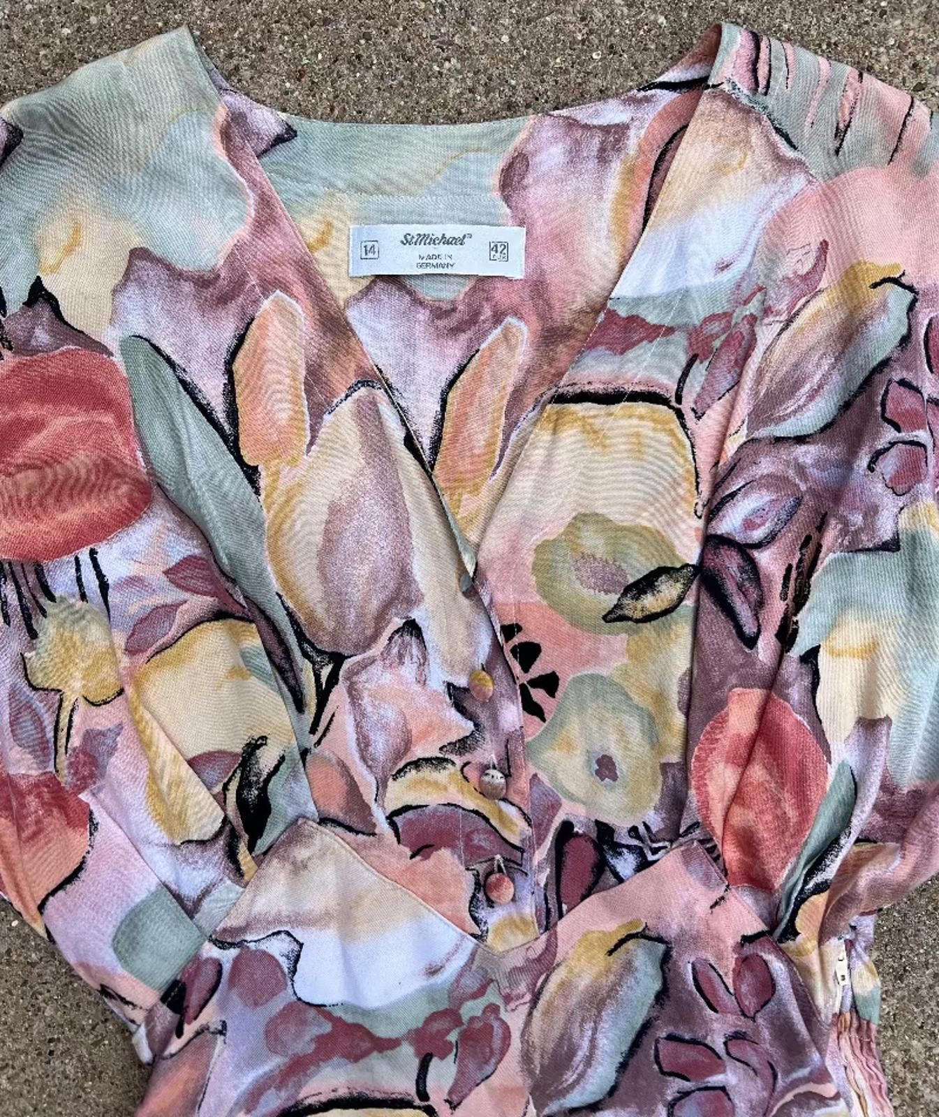 Other St. Michael Watercolor Floral Dress 1980s Size L / US 10 / IT 46 - 5 Thumbnail