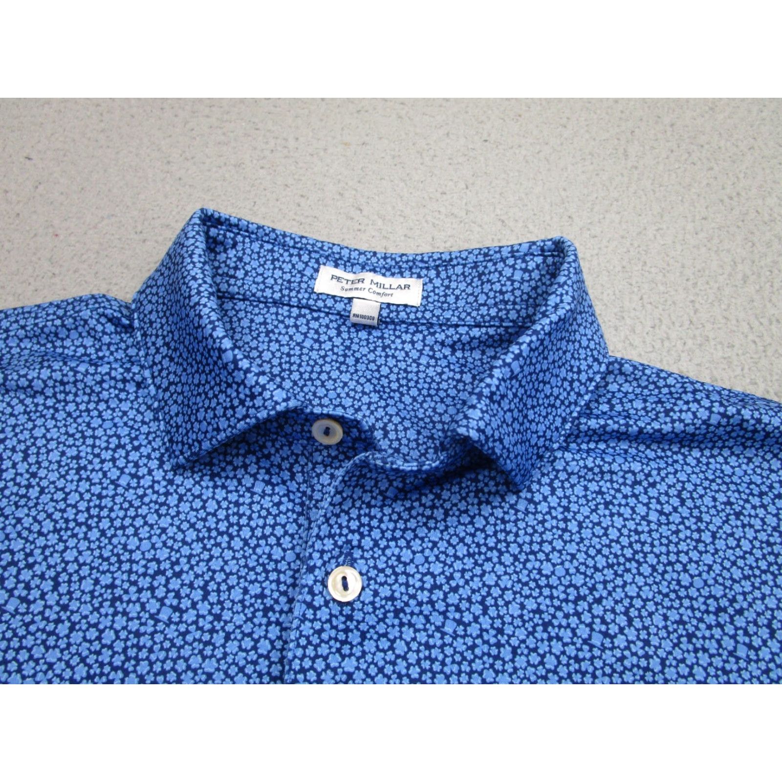 Peter Millar Peter Millar Polo Shirt Mens L Golf Casual Short Sleeve Blue Floral Performance Stretch Lightweight Breathable Logo Size US L / EU 52-54 / 3 - 7 Thumbnail