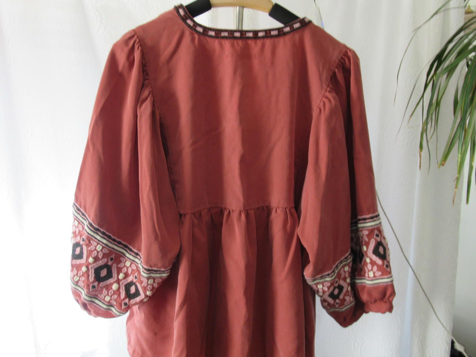 Marine Layer Boho Embroidered Peasant Blouse - Rust Orange, Size M Size XL / US 12-14 / IT 48-50 - 2 Thumbnail