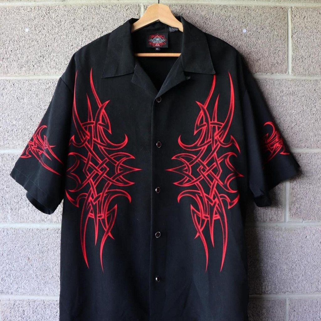 Dragonfly Vintage dragonfly Black & red tribal button-up shirt #tribal Size US XL / EU 56 / 4 - 1 Thumbnail