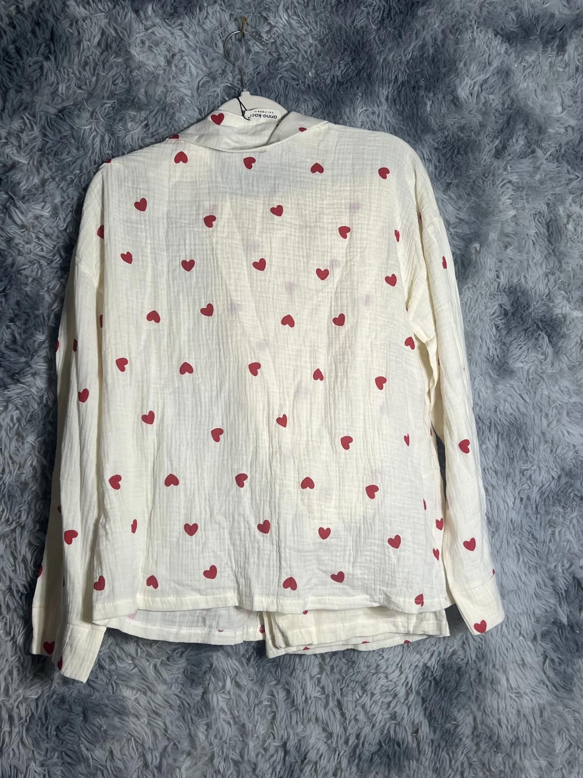 Other Anna Kaci Women's Cream Pajama Set with Red Heart PrintLarge Size ONE SIZE - 4 Thumbnail