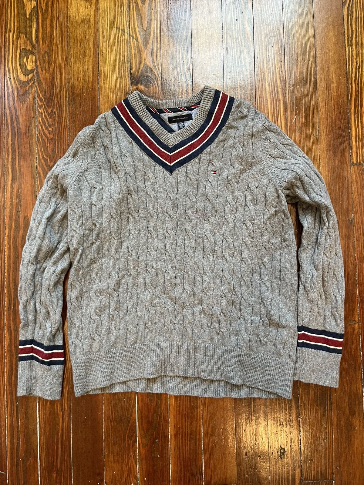 Tommy Hilfiger 90s Tommy Hilfiger Grey Wool Blend Fisherman Knit Sweater Size US XXL / EU 58 / 5 - 1 Thumbnail