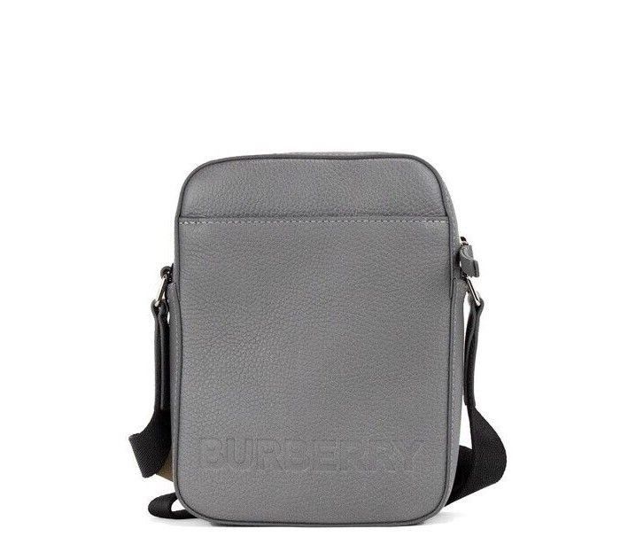 Burberry Thornton Small Grey Embossed Logo Grainy Leather Crossbody Size ONE SIZE - 1 Thumbnail