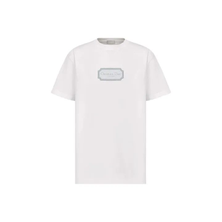 Dior White Embroidered Logo T-Shirt for Men 0079