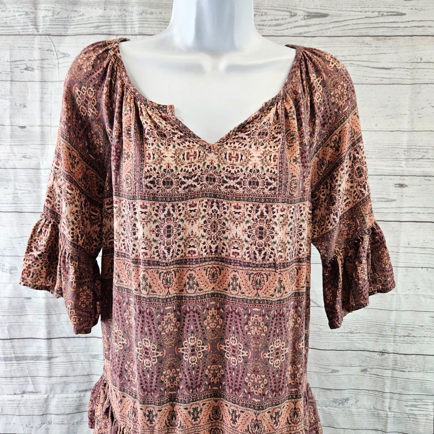 Vintage Knox Rose Womens Blouse M Purple Pink Rayon Half Sleeves Shirt Women Size M / US 6-8 / IT 42-44 - 2 Thumbnail