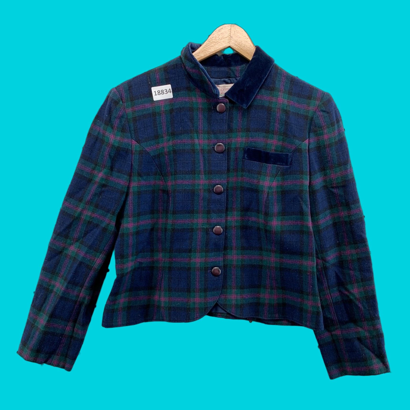 VINTAGE Pendleton Plaid Wool Blazer Blue Ladies Petite Size 12