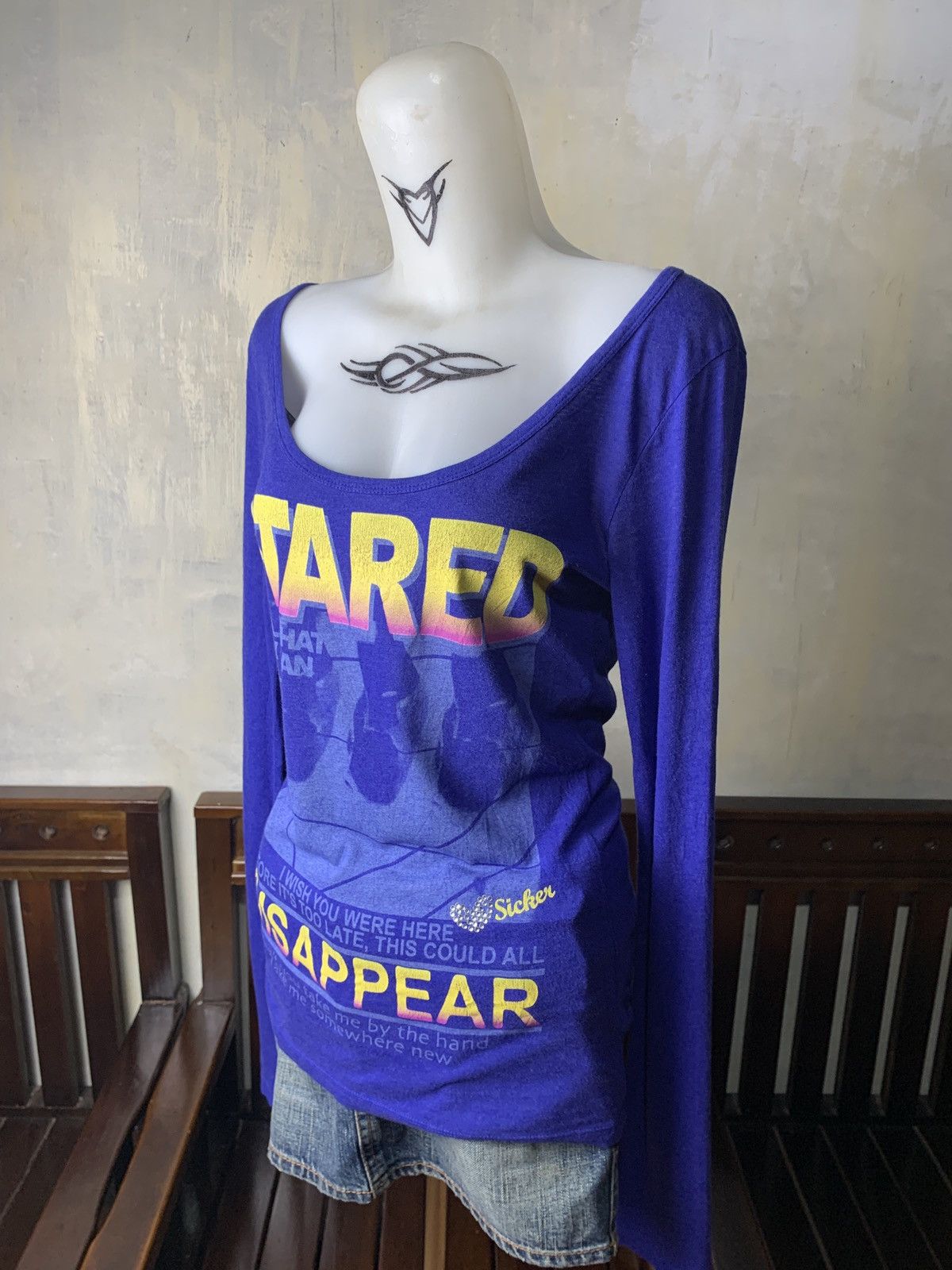 Japanese Brand y2k Ozoc Japan Blue Poem Graphic Wide Neck Longsleeve Top Size M / US 6-8 / IT 42-44 - 2 Thumbnail