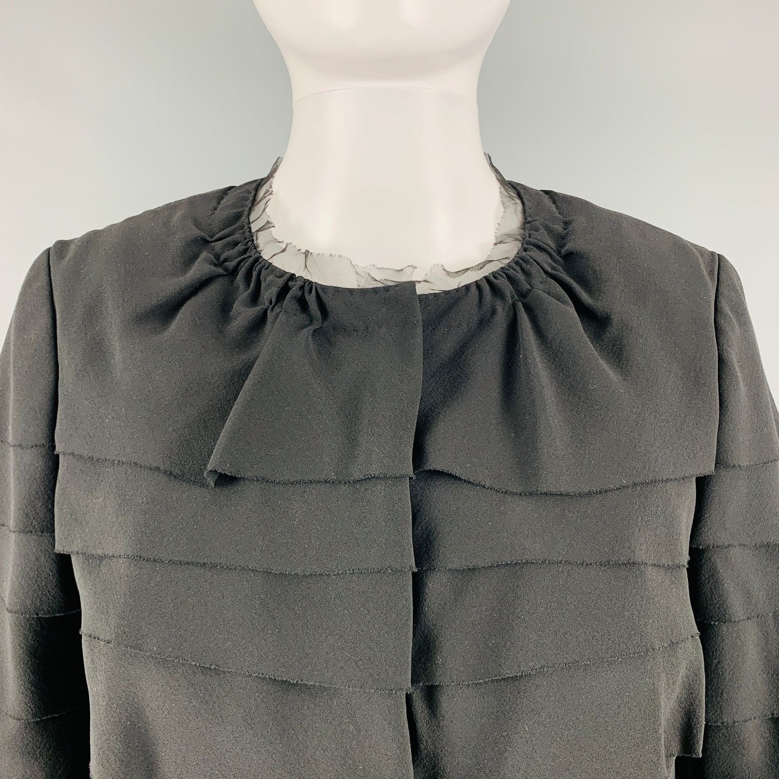 Nina Ricci NINA RICCI Size 6 Black Silk Layered Blazer Size M / US 6-8 / IT 42-44 - 2 Thumbnail