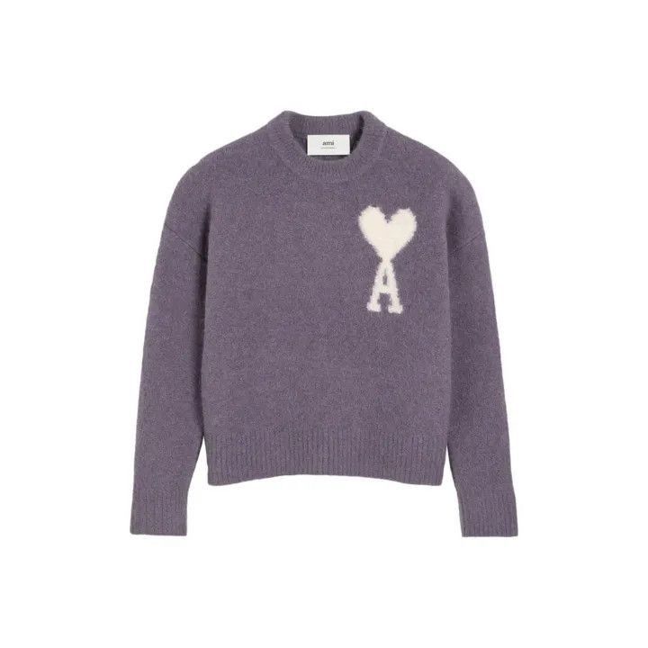 AMI AMIPARIS Purple Heart Embroidered Sweater -2507 Size US M / EU 48-50 / 2 - 1 Thumbnail