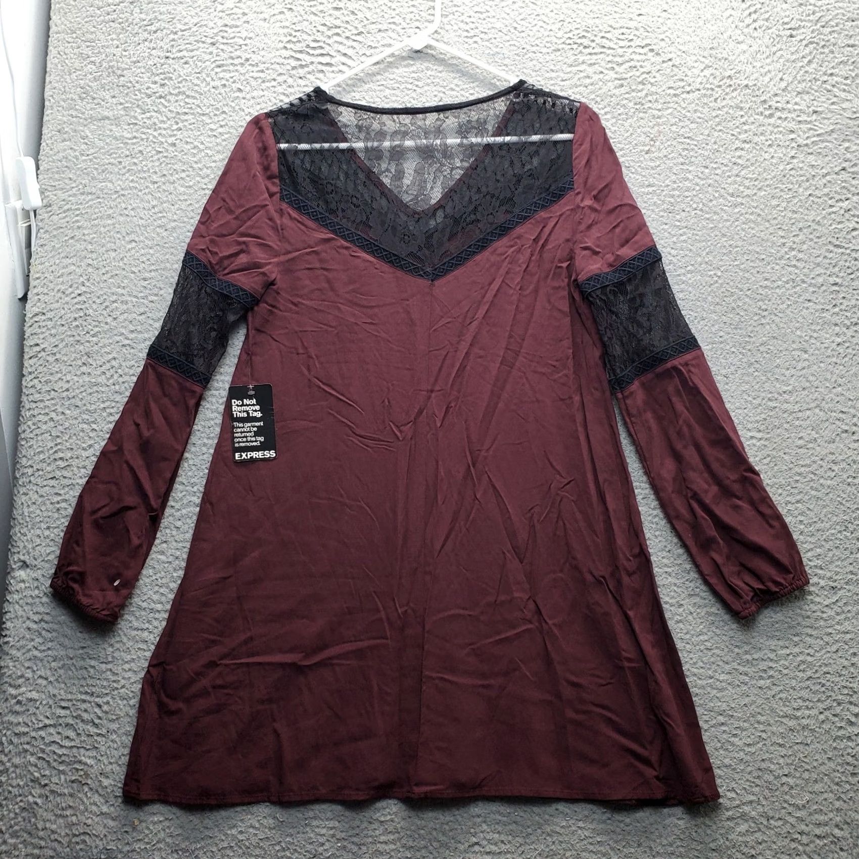 Express Express Shift Dress Womens Small Multi Lace Trim Detail Balloon Sleeve V-Neck Size S / US 4 / IT 40 - 2 Thumbnail