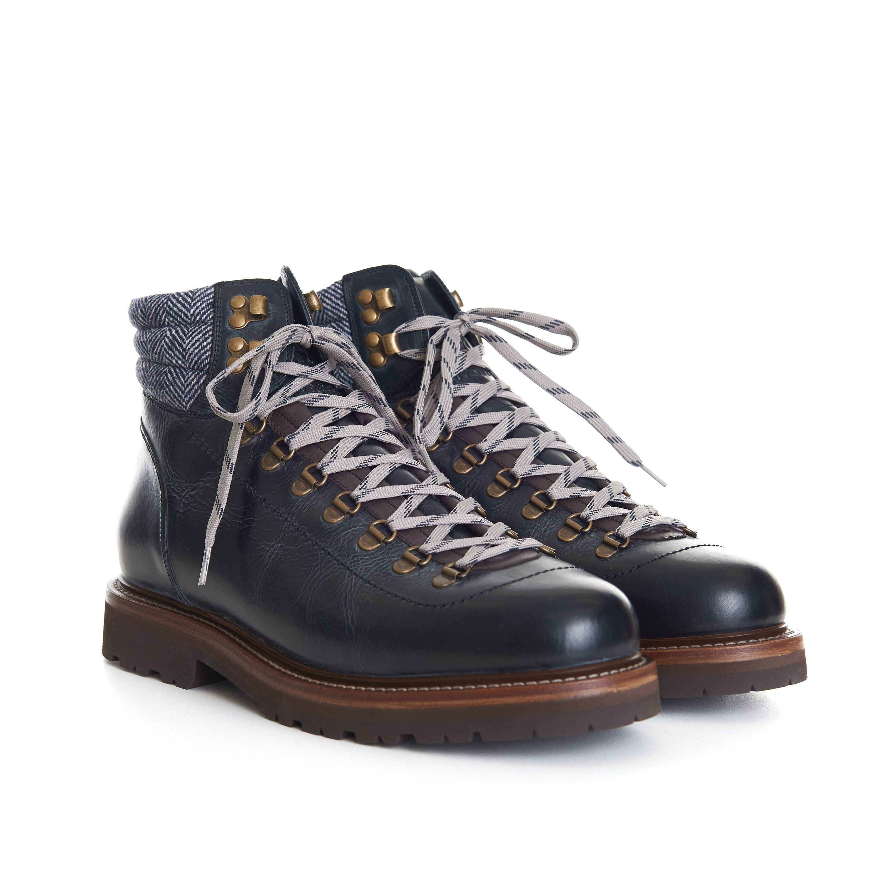 Brunello Cucinelli Mountain Boots In Blue Leather With Shearling Lining Size US 12 / EU 45 - 2 Thumbnail