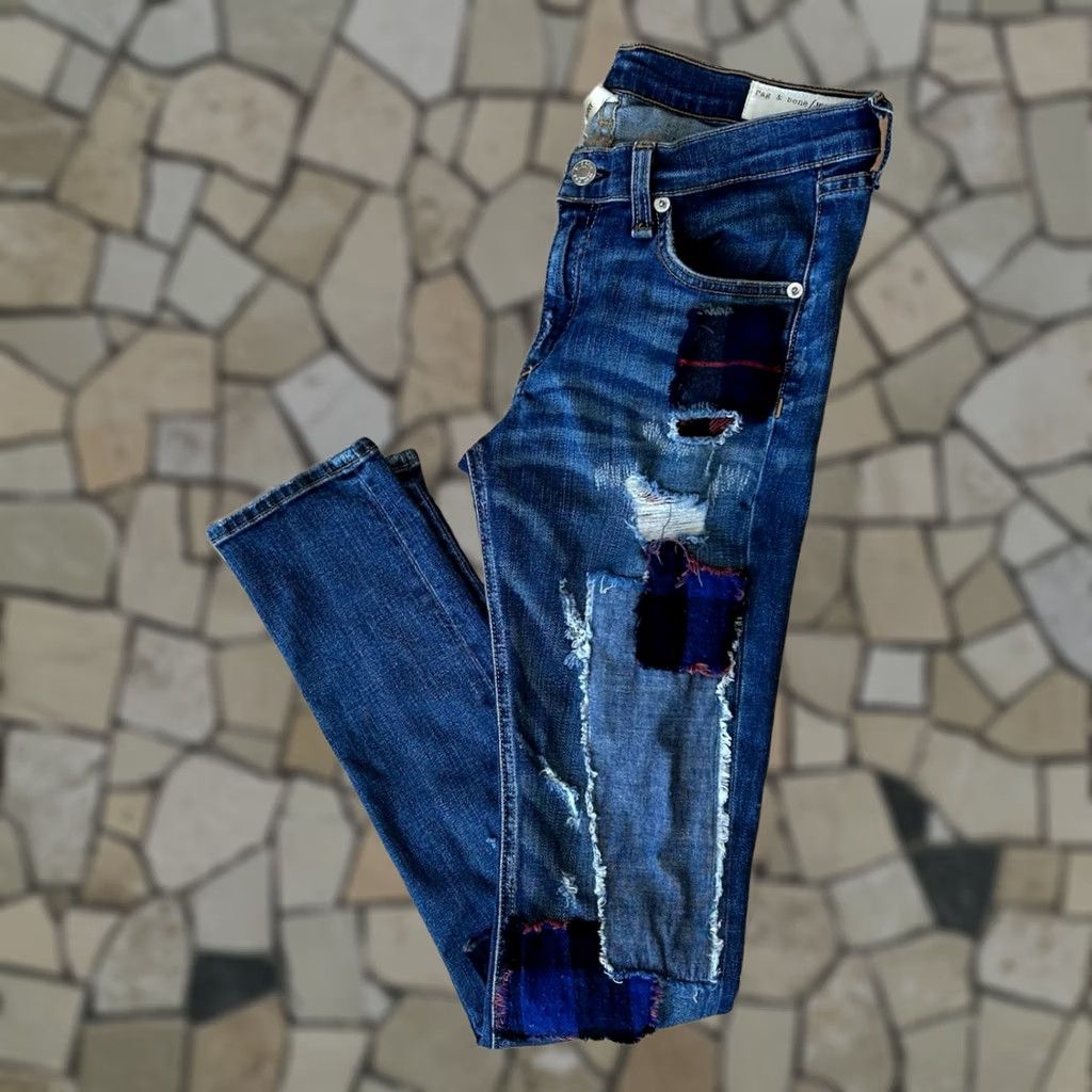 Rag & Bone VINTAGE Rag & Bone Skinny Patchwork Denim Blue Jeans USA Made Women’s 27x30 Size 27" / US 4 / IT 40 - 1 Thumbnail