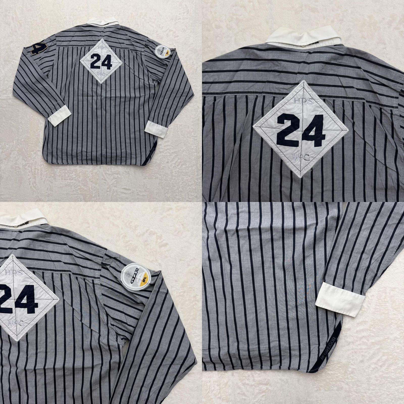 McGregor McGregor Shirt Mens XL Gray Navy Striped Button-Down Cotton Knit Embroidered Patches 24 Size US XL / EU 56 / 4 - 8 Thumbnail