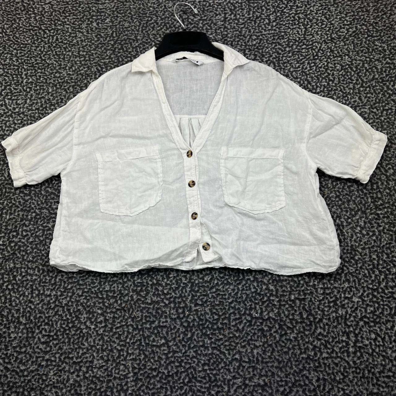 Zara Zara Button Up Shirt Women XS White Collared Crop Linen Size XS / US 0-2 / IT 36-38 - 1 Thumbnail