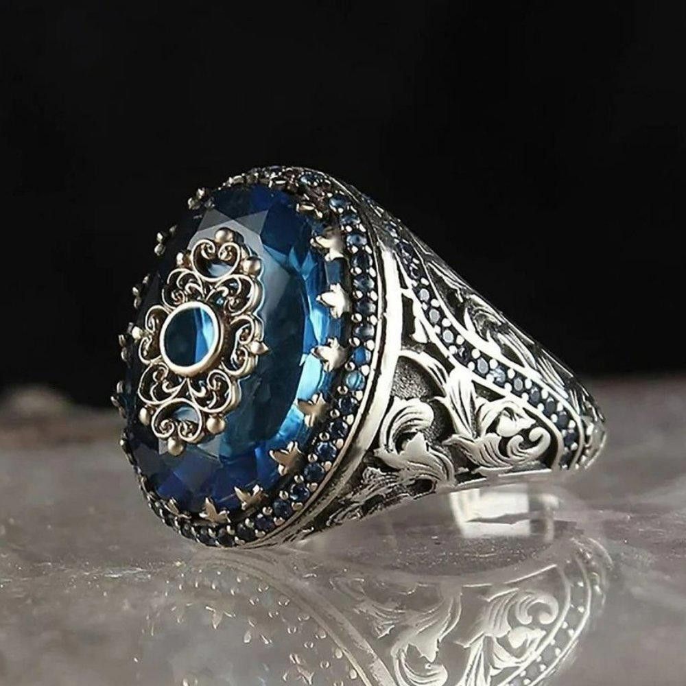 Other Men's Blue Ancient Middle East Arabic Silver Ring - Size 8 Size ONE SIZE - 3 Thumbnail