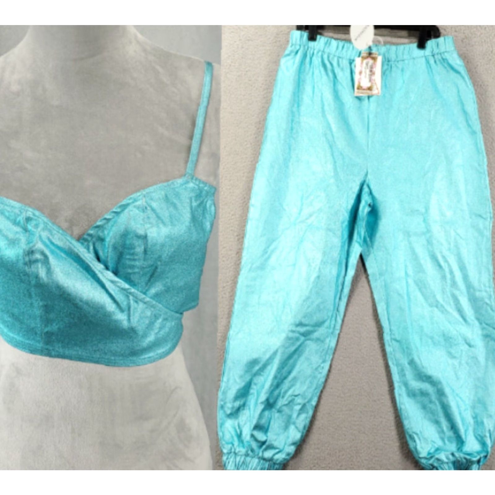 Boohoo Boohoo New Satin Set Womens 12 Blue Satin Set Outfit/Set Sleeveless V-Neck 2 Piece Crop Top Pants Clubwear Womens Size XL / US 12-14 / IT 48-50 - 2 Thumbnail