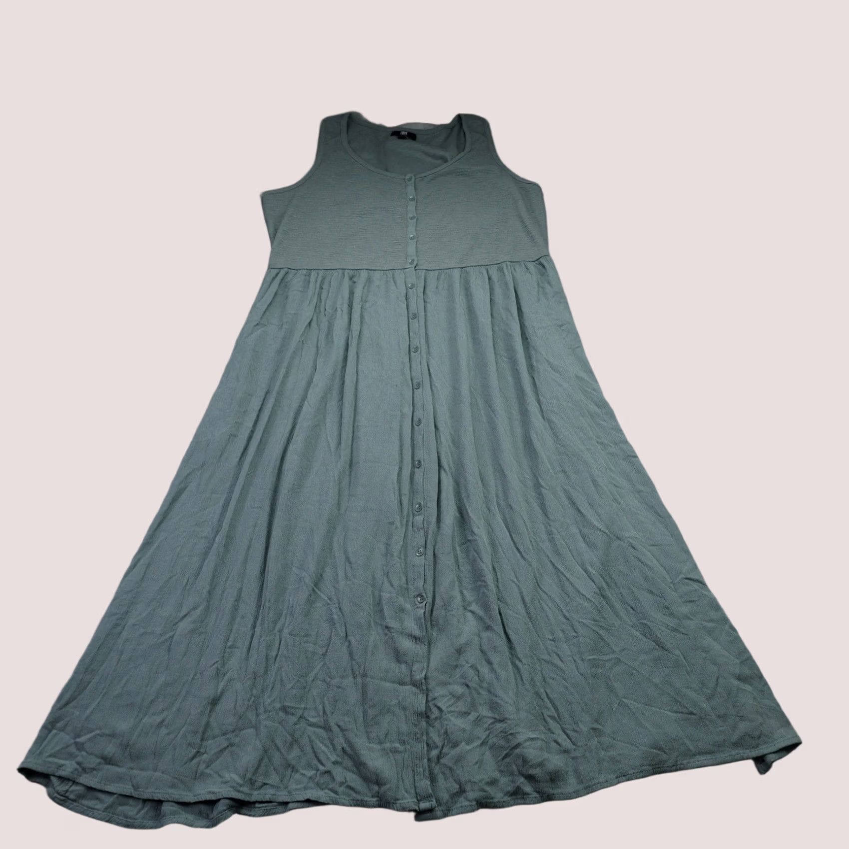 Frye Dress Womens Large Sage Green Button Front Sleeveless Midi Boho Festival