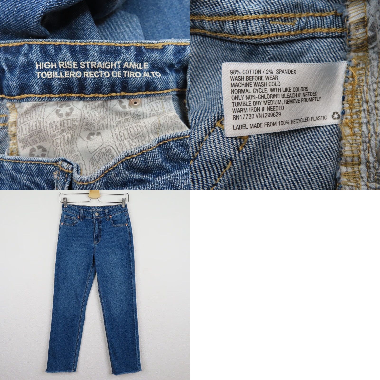 Vintage Wild Fable Womens Jeans 2 Medium Blue Wash Denim Distressed Raw Hem Cotton Blend Straight 5-Pocket Mens Womens Girls? Size 26" / US 2 / IT 38 - 8 Thumbnail