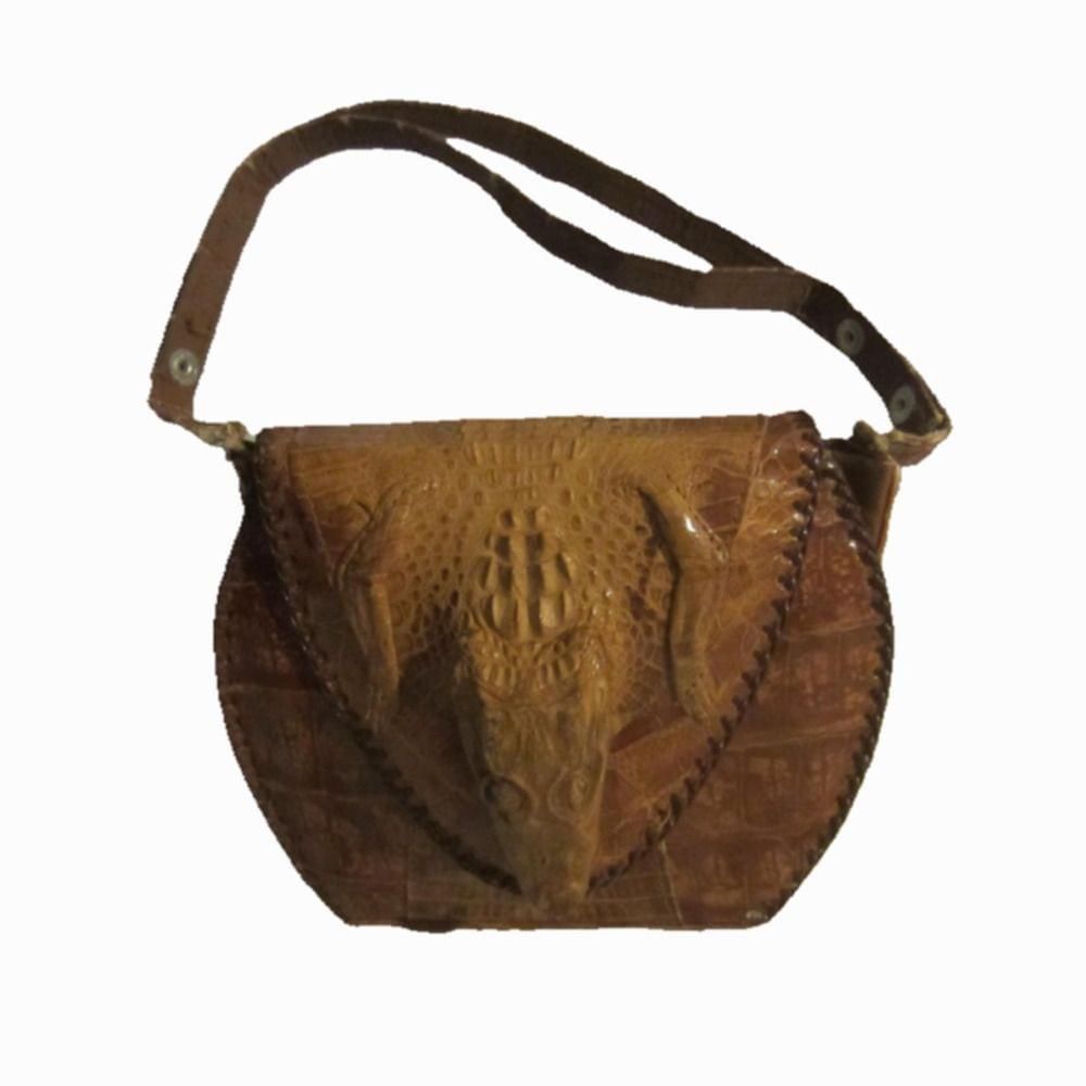 image of Vintage 70's Brown Genuine Alligator Skin Handbag Purse, Women's