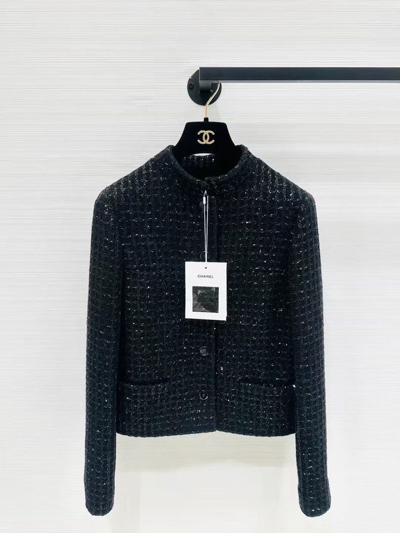 Chanel Chanel 25C black dark checkered sequin single-breasted twe Size XXS / US 00 / IT 34 - 1 Thumbnail
