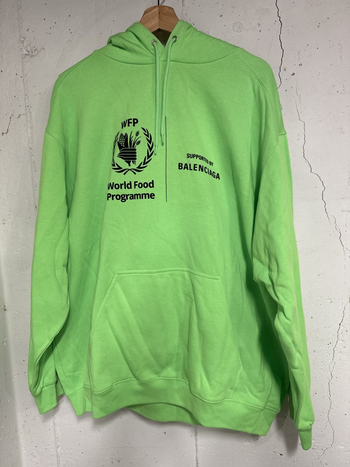 image of Balenciaga Balenicaga Hoodie World Food Programme in Neon Green, Men's (Size XL)