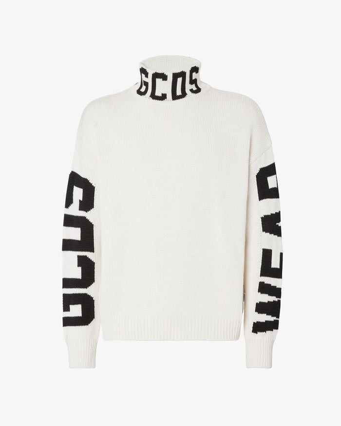 Aw23 Gcds Logo Cream Turtleneck Sweater in White, Men's — image 4 of 6