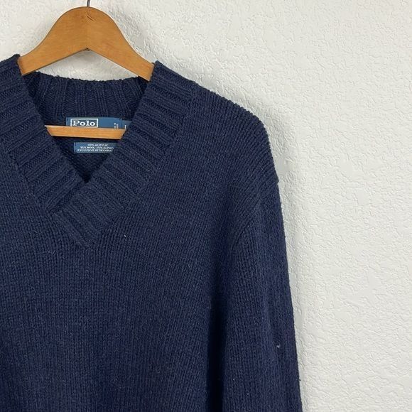 Polo Ralph Lauren × Ralph Lauren Polo Ralph Lauren Wool Alpaca V Neck Elbow Patch Sweater Size US L / EU 52-54 / 3 - 3 Thumbnail