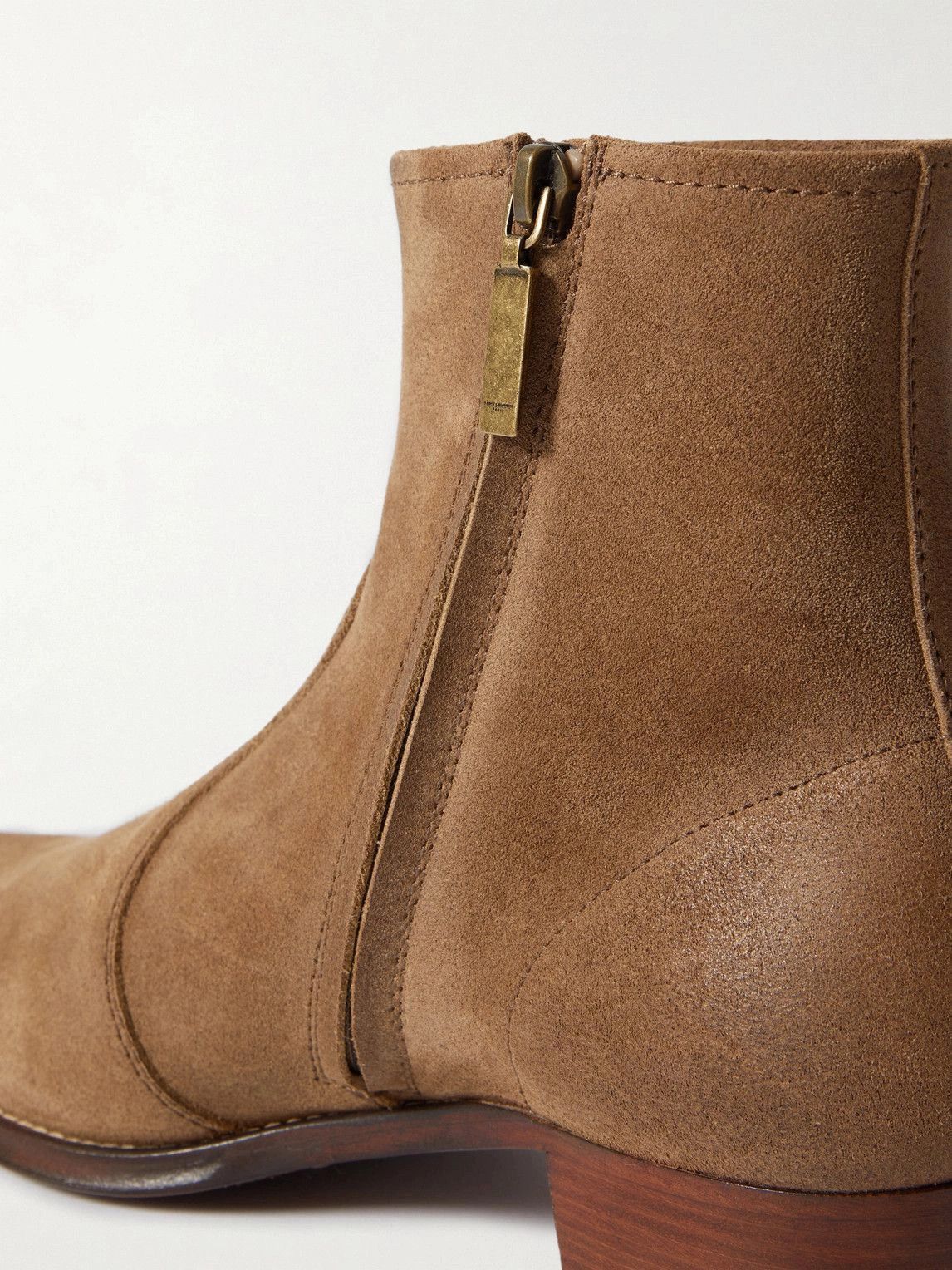 Saint Laurent Paris Wyatt Waxed-Suede Chelsea Boots in Brown Size US 7 / EU 40 - 6 Thumbnail