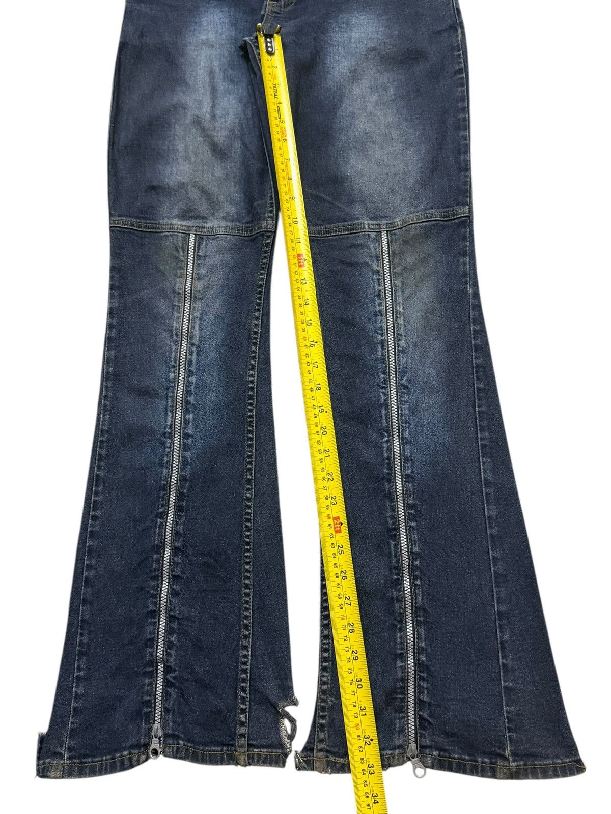 Tornado Mart Y2K Japanese Brand Blue Faded Wash Zipper Leg Flare Distress Size US 31 - 9 Thumbnail