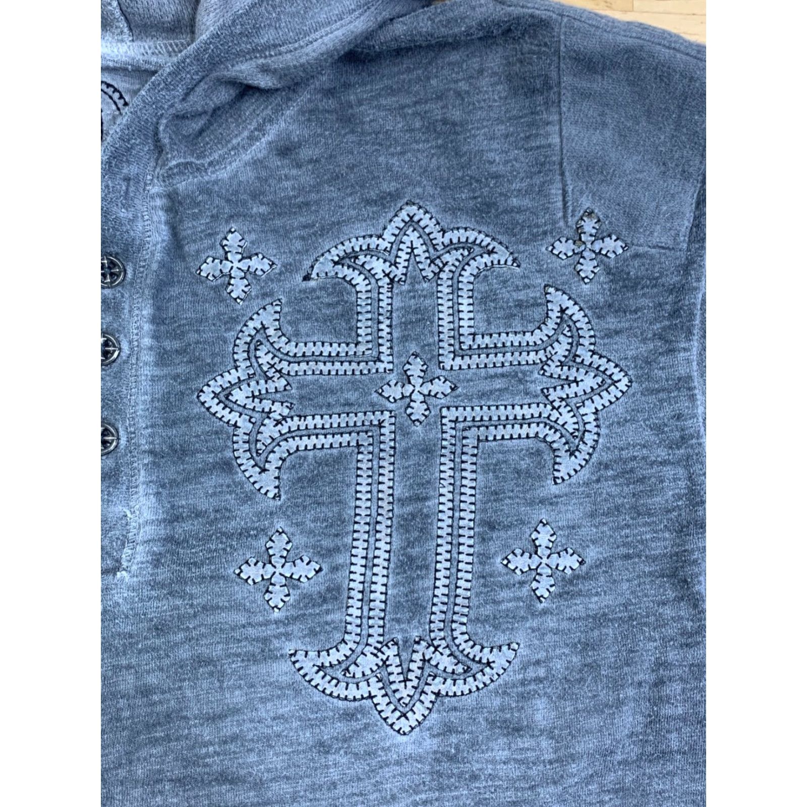 Affliction VINTAGE Affliction Hoodie Henley Lightweight Gray M Embroidered Cross Gothic Y2K 12453 Mens Size US M / EU 48-50 / 2 - 4 Thumbnail
