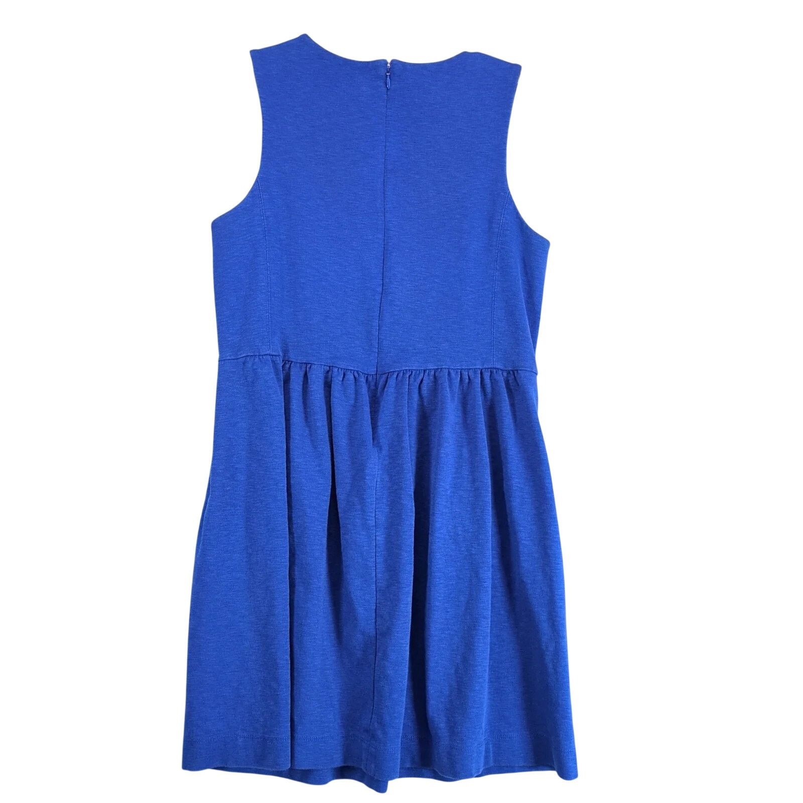 J.Crew J Crew Blue Pleated Ponte Knit Fit & Flare Dress Knee-Length Size M / US 6-8 / IT 42-44 - 2 Thumbnail