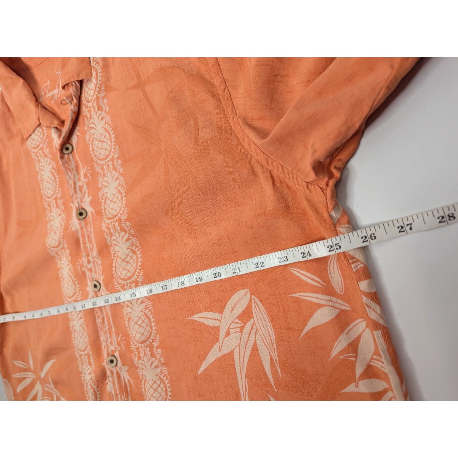 Tommy Bahama Tommy Bahama Shirt Men's XL Orange Silk Hawaiian Floral Pineapple Loop Collar Button-Up Short Sleeve Size US XL / EU 56 / 4 - 5 Thumbnail