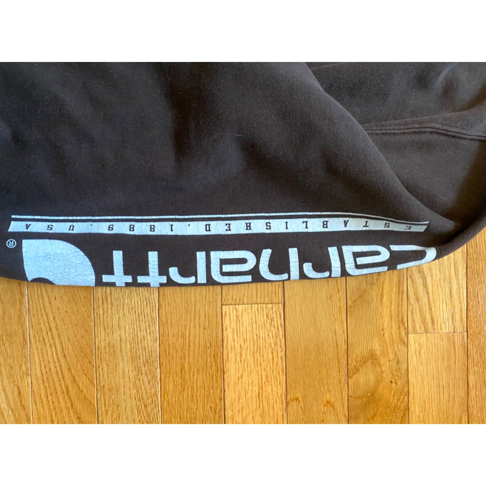 Carhartt VINTAGE Carhartt Sweatshirt Hooded Navy Brown XXL Logo Sleeve Long Sleeve Mens Pullover Corded Cotton Blend Big & Tall Size US XXL / EU 58 / 5 - 5 Thumbnail