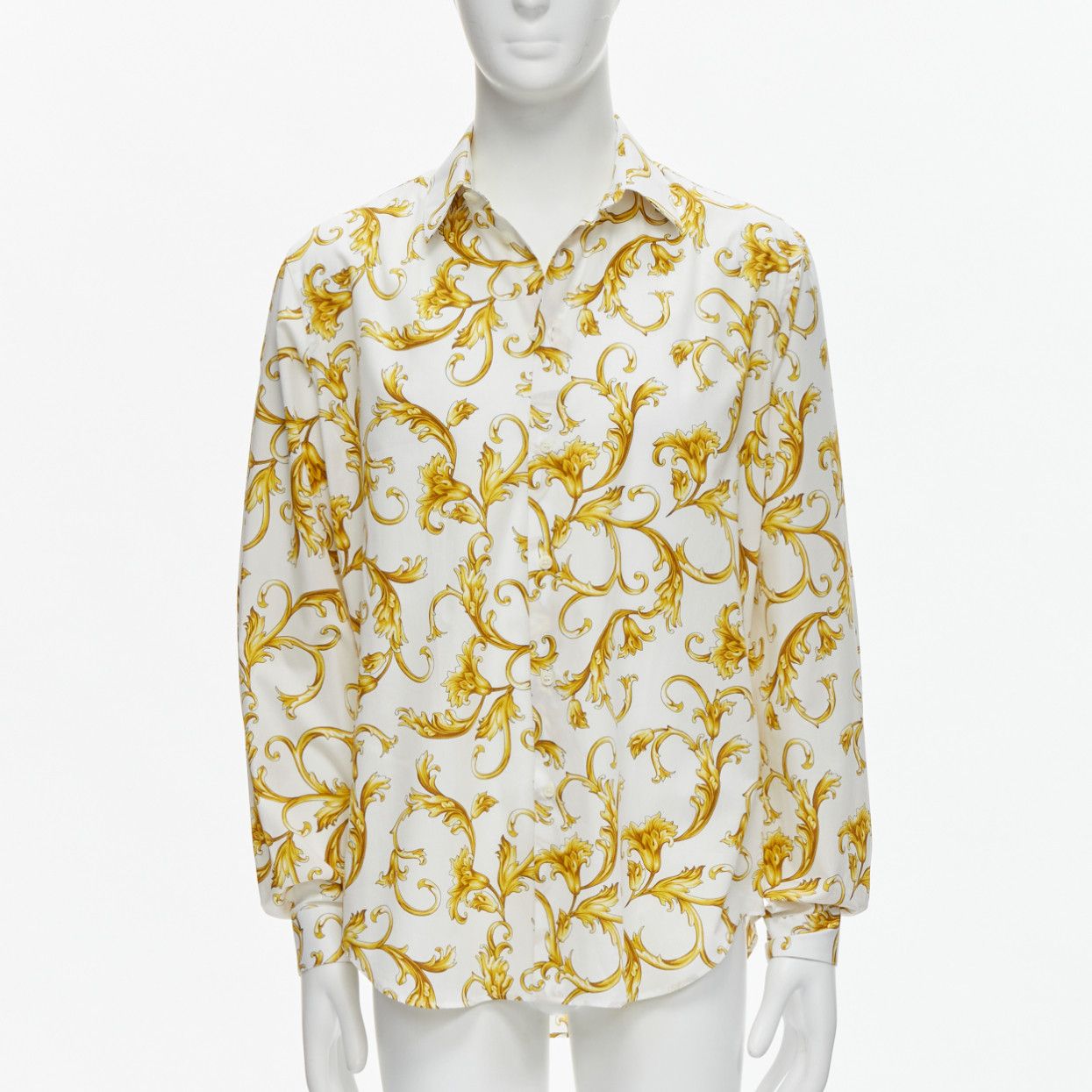 Versace VERSACE Barocco Rococo white gold floral leaf print cotton shirt EU40 M Size US L / EU 52-54 / 3 - 1 Thumbnail