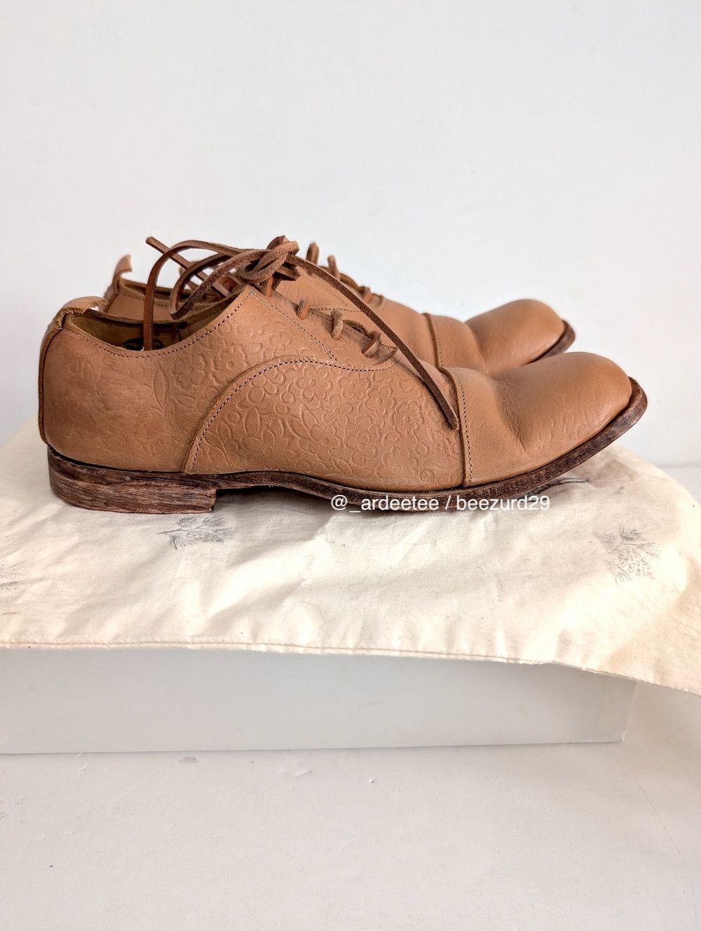 Paul Harnden Shoemakers *NEW* EMBOSSED TAN FLOWER W. OXFORDS 4L Size US 6.5 / IT 36.5 - 3 Thumbnail