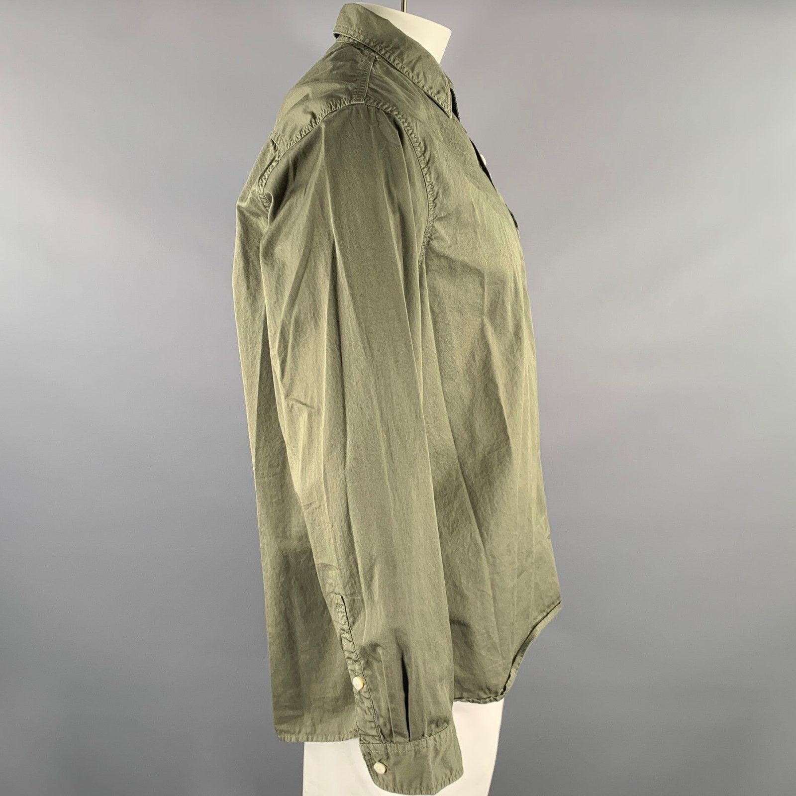 Alex Mill ALEX MILL Green Olive Cotton Pop-Over Long Sleeve Shirt Size US XL / EU 56 / 4 - 2 Thumbnail