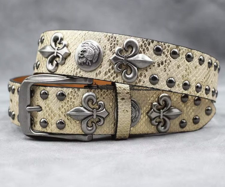 Japanese Brand Y2k PU Leather Rivet Punk Skull Rock Belt 125 cm Size ONE SIZE - 4 Thumbnail