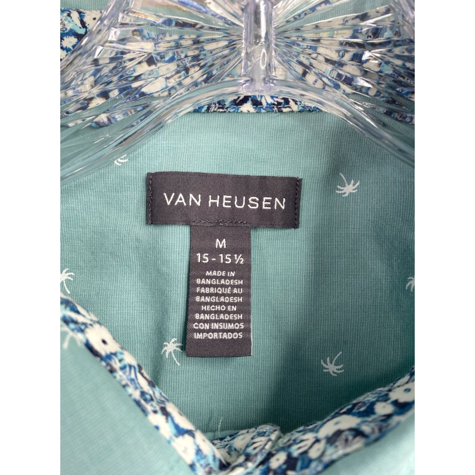 Van Heusen VINTAGE Van Heusen Hawaiian Shirt Mens M Aqua Palm Tree Print Short Sleeve Tropical Fun Size US M / EU 48-50 / 2 - 4 Thumbnail