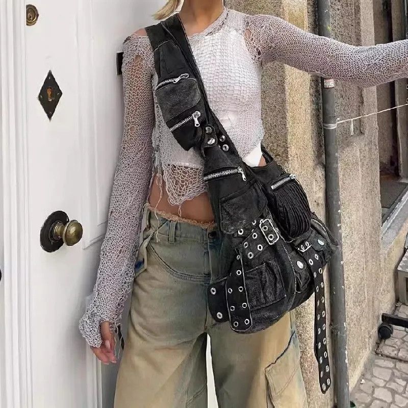 Vintage Punk Soft Leather Messenger Crossbody Bag