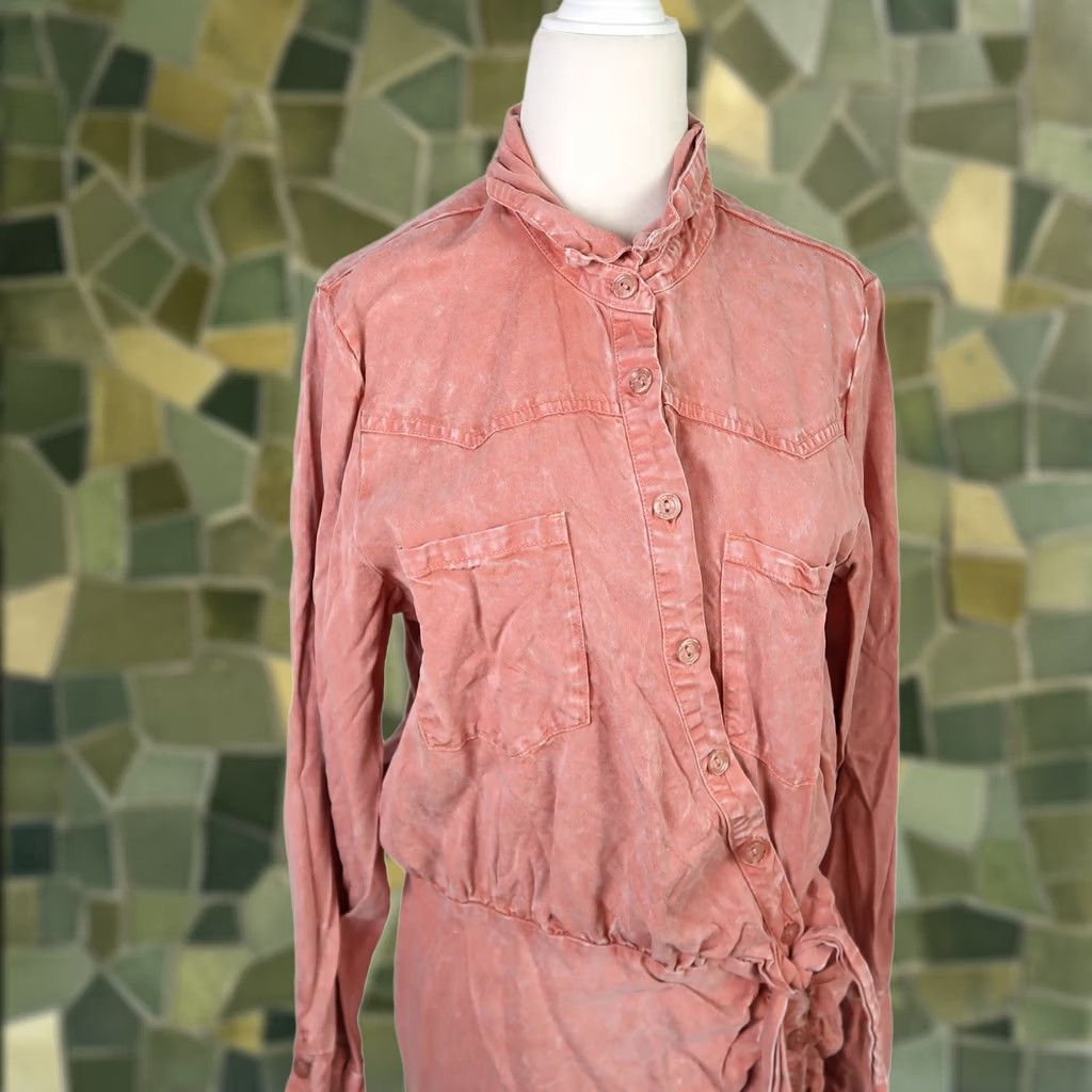 Young Fabulous & Broke Young Fabulous & Broke Shirt Dress L Pink Button Front Ruched Midi Long Sleeve Women Regular Size L / US 10 / IT 46 - 1 Thumbnail