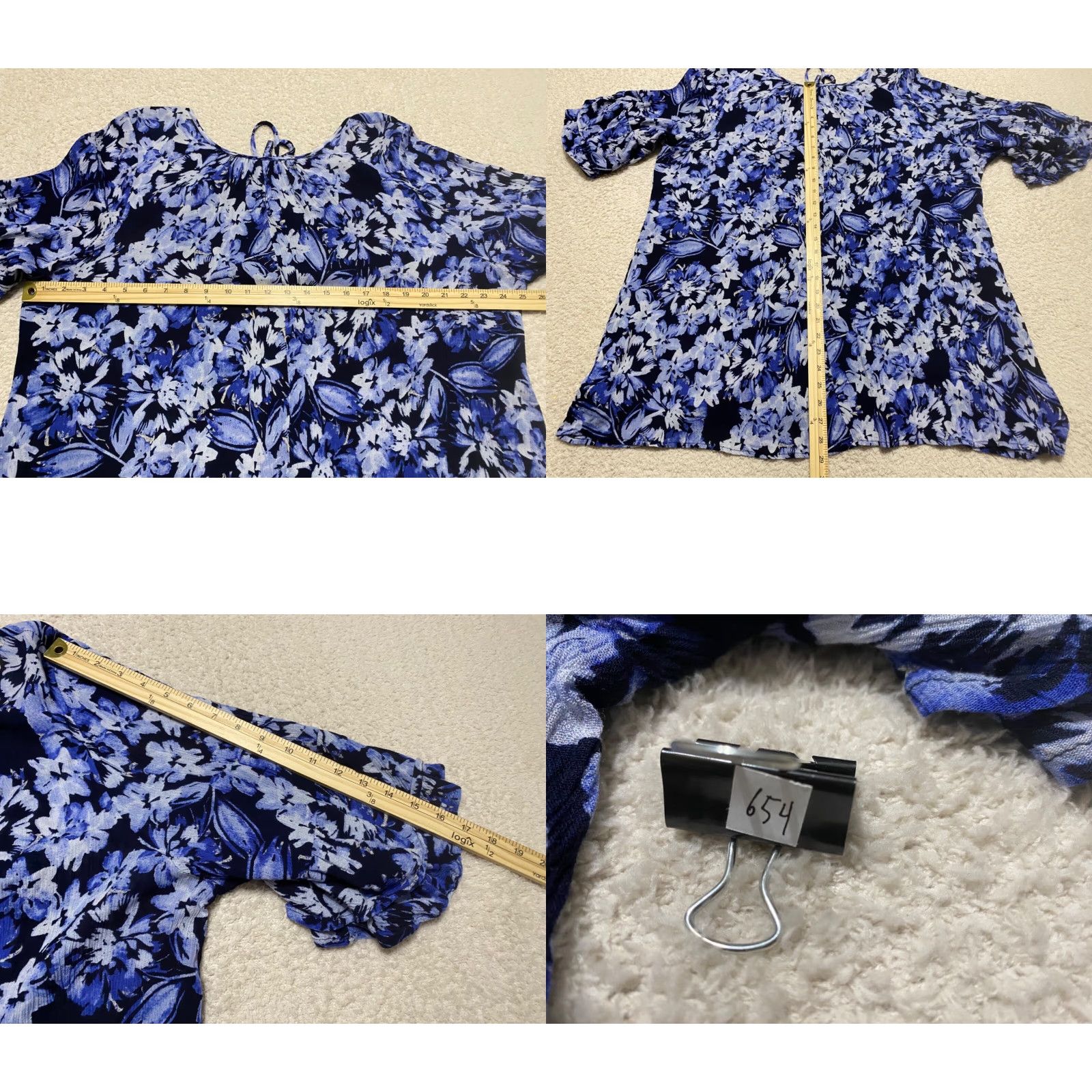 Vintage Roaman's Womens Blouse Shirt 24W Plus Blue Floral 3/4 Sleeve V-Neck Rayon Size 4XL / US 24-26 - 8 Thumbnail