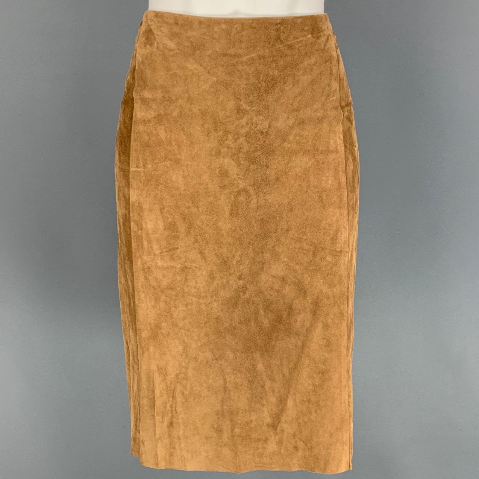 Ralph Lauren 6 Tan Suede Pencil Below Knee Skirt Size 28" / US 6 / IT 42 - 1 Thumbnail