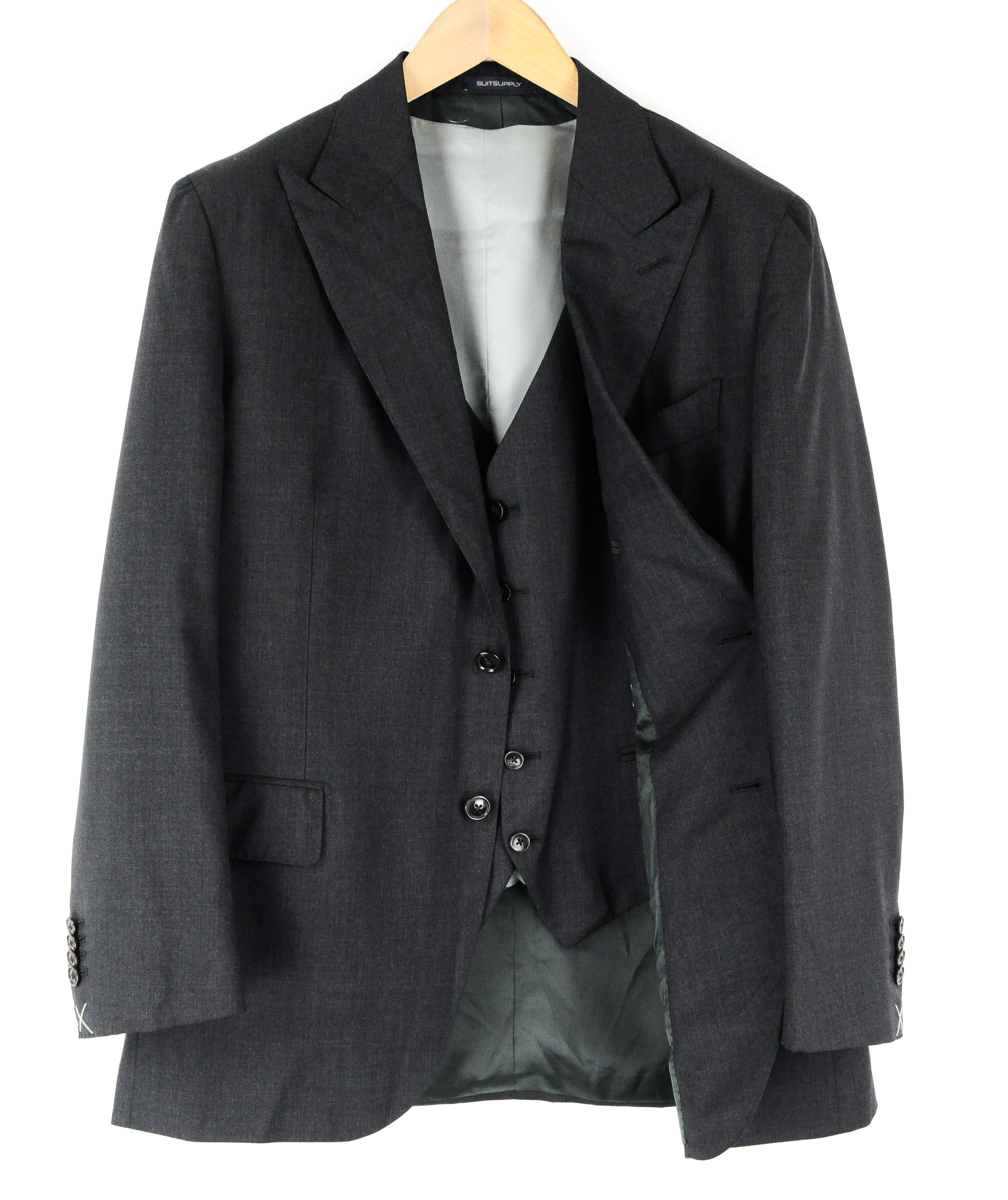image of Suitsupply La Spalla Uk46S Waistcoat + Blazer Set Grey Pure Wool 54507, Men's