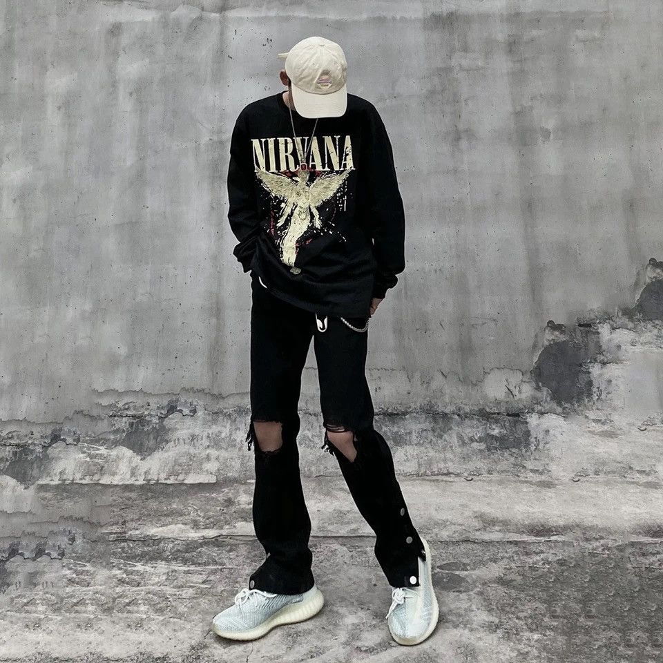 Ripped Jeans Men Streetwear Black Hole Denim Pants