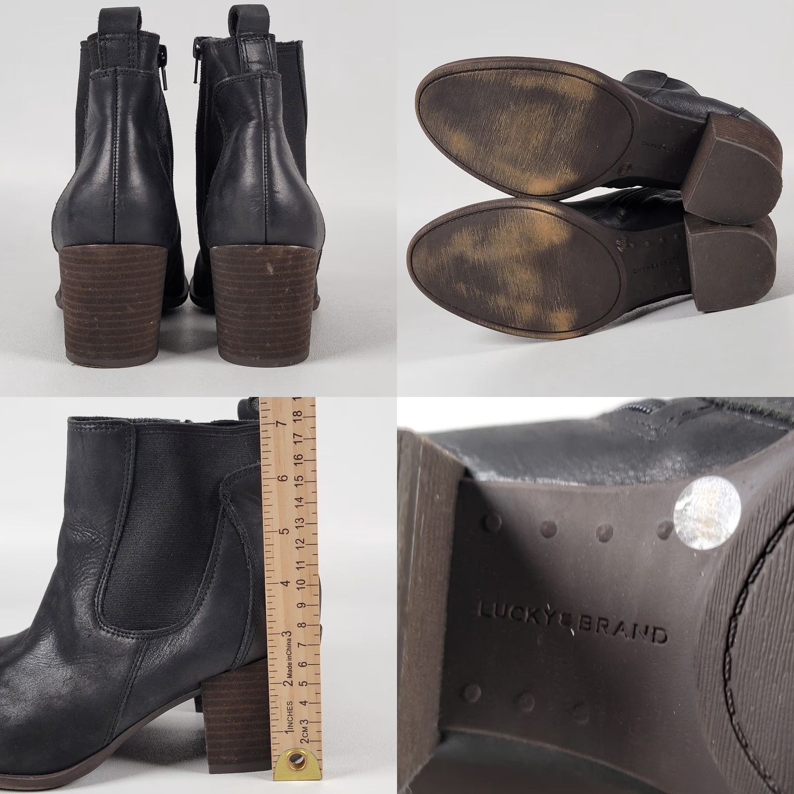 Lucky Brand Lucky Brand Women’s Bofrida Bootie, Black Ankle Booties, Size 9 M, Leather, Zip, Round Toe, Mid Heel, Black, Shoes, Womens Size US 9 / IT 39 - 8 Thumbnail