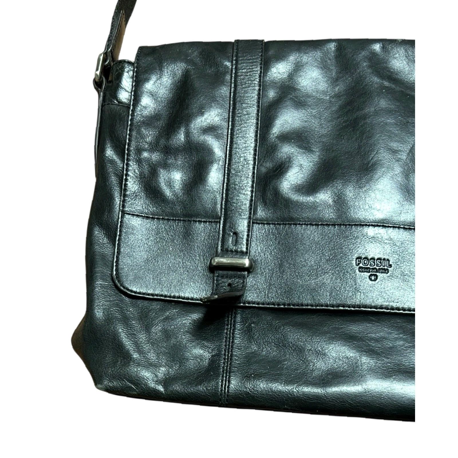Fossil FOSSIL Black Leather Crossbody Messenger Laptop Bag Crossbody School Size ONE SIZE - 4 Thumbnail