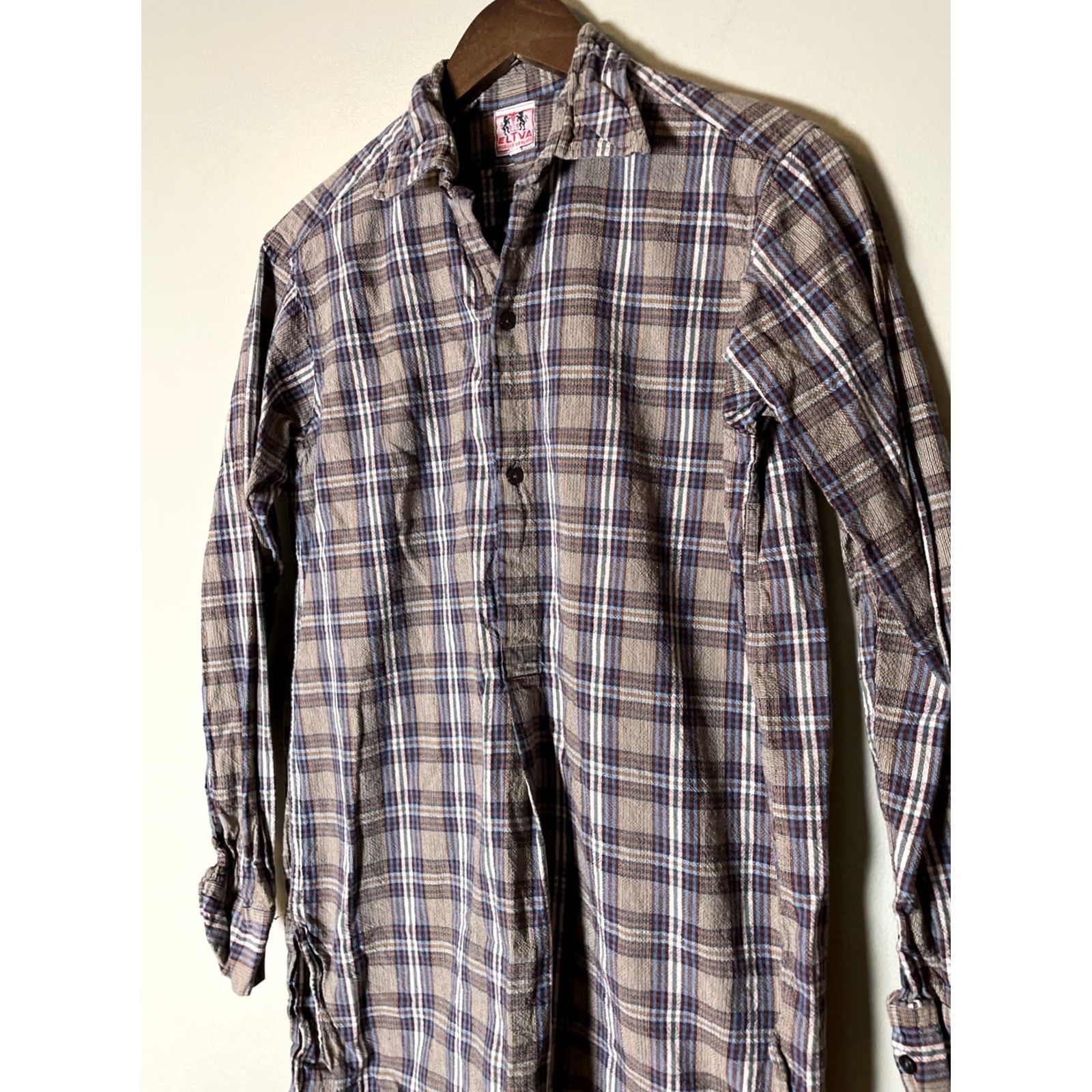 Vintage VINTAGE French 50s Plaid Woven Thick Cotton Work Pullover Peasant Shirt ELTVA Sz 38 Mens Size US M / EU 48-50 / 2 - 3 Thumbnail