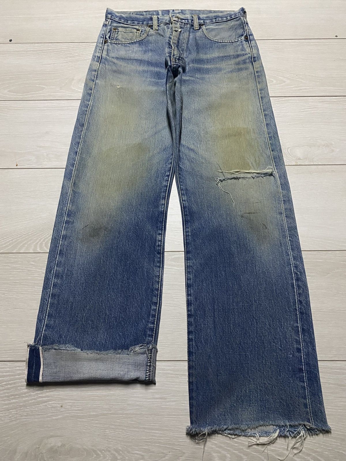 Levi's Vtg Levis 502 xx Big E Talon Zip Mud Wash Distressed Jeasn Size US 29 - 1 Thumbnail